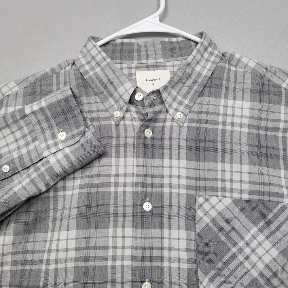 Billy Reid Mens Standard Fit Plaid Button Down Shirt Grey White Large